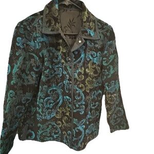 Elegant Black Blue Brocade Blazer velvet  Jacard jacket, cottage core M ladies